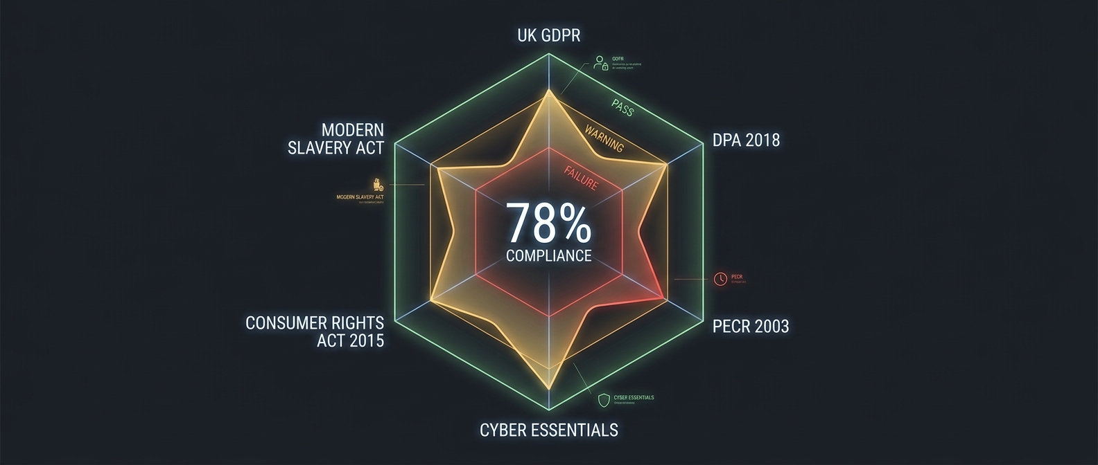 Multi-framework compliance radar — see your coverage at a glance