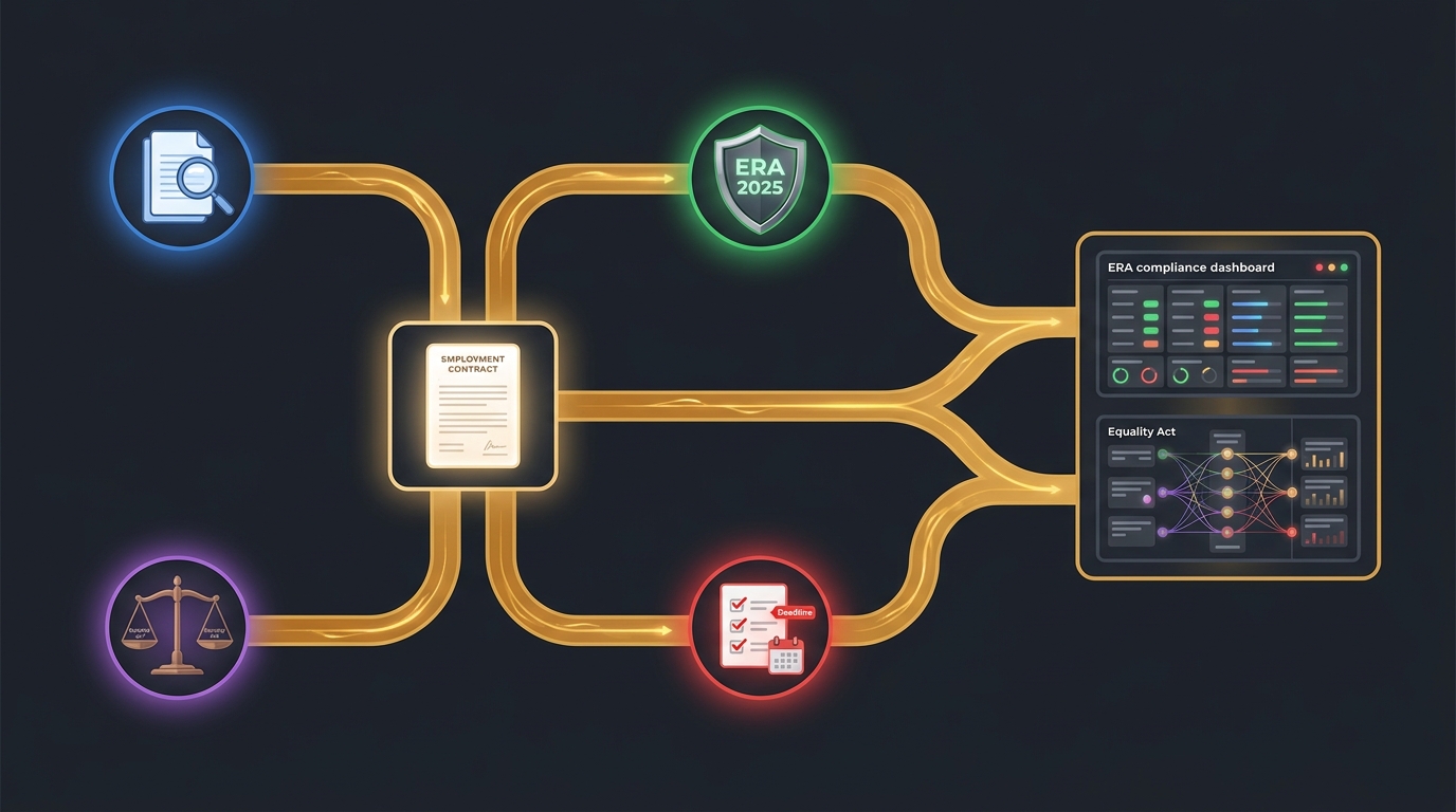 Four parallel agents review employment contracts simultaneously